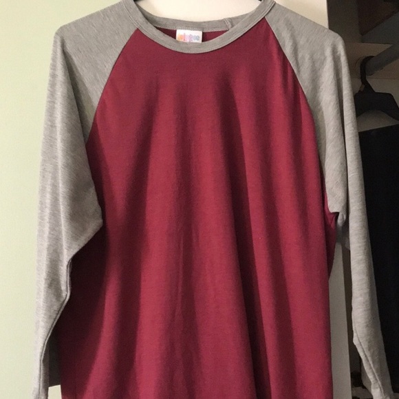 LulaRoe maroon and gray Randy long sleeved tee - Picture 3 of 5